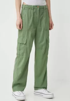 Billabong pantaloni de bumbac culoarea verde, lat, high waist, ABJNP00419 imagine
