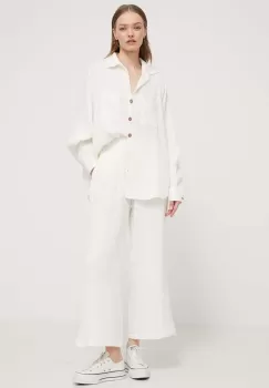 Billabong pantaloni de bumbac Follow Me culoarea alb, lat, high waist, ABJNP00420 imagine