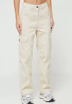 Billabong pantaloni femei, culoarea bej, drept, high waist imagine