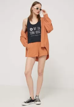 Billabong pantaloni scurti din bumbac Day Tripper culoarea portocaliu, neted, high waist, ABJNS00277 imagine