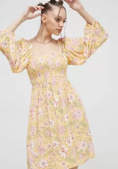 Billabong rochie culoarea galben, mini, evazati imagine