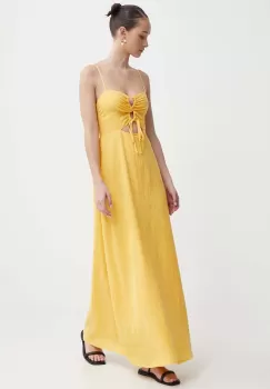 Billabong rochie din amestec de in X It's Now Cool culoarea galben, maxi, evazati, ABJWD00681 imagine