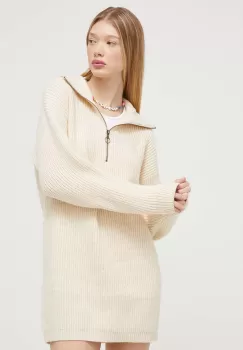 Billabong rochie din amestec de lana culoarea bej, mini, drept imagine