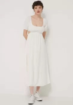 Billabong rochie din bumbac culoarea bej, midi, evazati, ABJWD00678 imagine