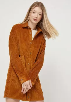 Billabong rochie din velur culoarea maro, mini, drept imagine