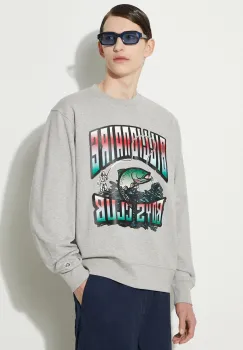 Billionaire Boys Club hanorac de bumbac Big Catch Crewneck barbati, culoarea gri, cu imprimeu, B24230 imagine