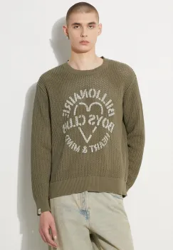 Billionaire Boys Club pulover de bumbac Heart & Mind Stencil Logo Jumper culoarea verde, calduros, B24224 imagine