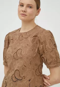 Birgitte Herskind bluza din bumbac femei, culoarea maro, neted imagine