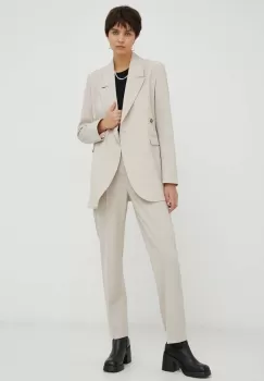 Birgitte Herskind pantaloni Brandy femei, culoarea bej, drept, high waist imagine