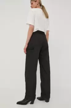 Birgitte Herskind pantaloni femei, culoarea negru, lat, high waist imagine