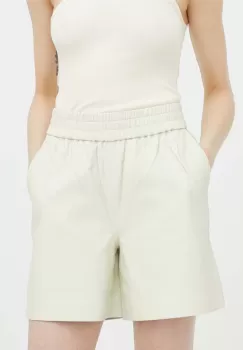 Birgitte Herskind pantaloni scurti de piele Lava femei, culoarea bej, neted, high waist imagine