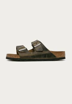 Birkenstock papuci de piele Arizona barbati, culoarea verde imagine