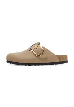 Birkenstock papuci de piele Boston Big Buckle culoarea bej, 1030393 imagine