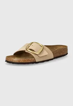 Birkenstock papuci din nubuc Madrid Big Buckle culoarea bej, 1024009 imagine