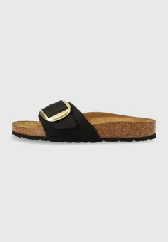 Birkenstock papuci din nubuc Madrid Big Buckle culoarea negru, 1023373 imagine