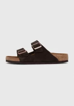 Birkenstock papuci din piele Arizona barbati, culoarea maro, 1027077 imagine