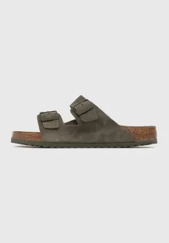 Birkenstock papuci din piele Arizona barbati, culoarea verde, 1025657 imagine