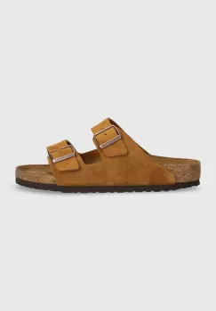 Birkenstock papuci din piele Arizona femei, culoarea maro, 1027082 imagine