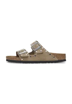 Birkenstock papuci din piele Arizona Rivet femei, culoarea maro, 1029390 imagine