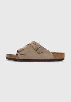 Birkenstock papuci din piele barbati, culoarea gri imagine