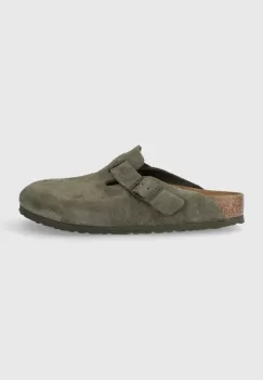 Birkenstock papuci din piele barbati, culoarea verde imagine