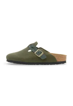 Birkenstock papuci din piele Boston Braided culoarea verde, 1030599 imagine