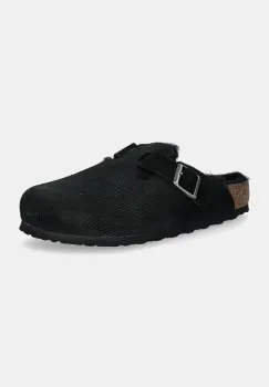 Birkenstock papuci din piele Boston Corduroy Shearling barbati, culoarea negru, 1028326 imagine