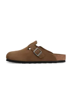 Birkenstock papuci din piele Boston culoarea maro, 1030814 imagine