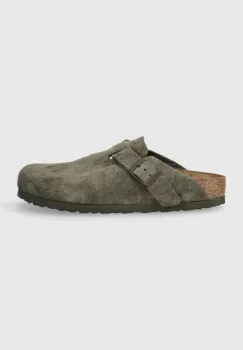 Birkenstock papuci din piele Boston femei, culoarea verde imagine