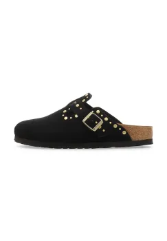 Birkenstock papuci din piele Boston Rivet culoarea negru, 1030491 imagine
