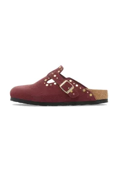 Birkenstock papuci din piele Boston Rivet culoarea rosu, 1030379 imagine