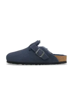 Birkenstock papuci din piele Boston Shearling culoarea bleumarin, 1030657 imagine