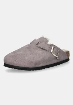 Birkenstock papuci din piele Boston Shimmering Shearling culoarea violet, 1030887 imagine