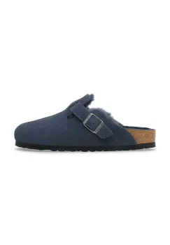 Birkenstock papuci din piele intoarsa Boston Shearling culoarea bleumarin, 1030701 imagine