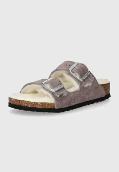 Birkenstock papuci din piele intoarsa pentru copii Arizona Shearling culoarea roz, 1027920 imagine