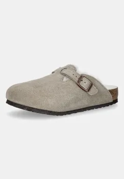 Birkenstock papuci din piele intoarsa pentru copii Boston culoarea bej, 1030480 imagine
