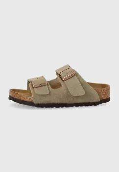 Birkenstock papuci din piele intoarsa pentru copii culoarea bej imagine