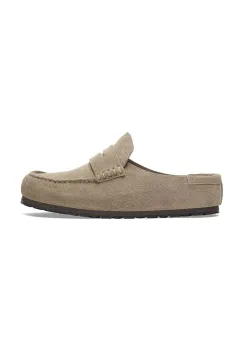 Birkenstock papuci din piele Naples Wrapped LEVE barbati, culoarea bej, 1029675 imagine