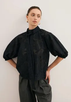 Bizuu camasa AZALEA culoarea negru, cu guler stand-up, regular, AZALEA CZARNY imagine