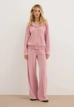 Bizuu pantaloni de trening din velur VELORINA culoarea roz, cu imprimeu, VELORINA ROZOWY imagine
