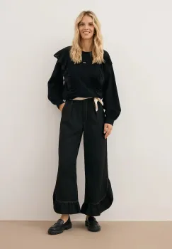 Bizuu pantaloni NELLY culoarea negru, lat, high waist, NELLY CZARNY imagine