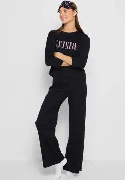 Bizuu pantaloni pijama bumbac SAMPAJO culoarea negru, bumbac, PIZAMA DOL SAMPAJO_CZARNY_AW24 imagine