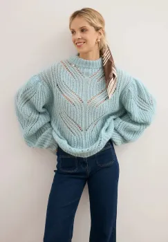 Bizuu pulover din amestec de lana ROSSO light, cu turtleneck, ROSSO BLEKITNY imagine