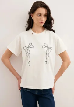 Bizuu tricou BOW culoarea bej, BOW KREMOWY imagine