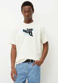 BLUEMARBLE tricou din bumbac barbati, culoarea bej, cu imprimeu, TS35.JE28CA25 imagine