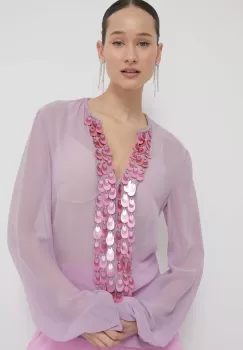 Blugirl Blumarine bluza femei, culoarea violet, cu imprimeu imagine