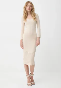 Blugirl Blumarine rochie culoarea bej, midi, mulata, RA5012.MS99E imagine