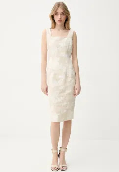 Blugirl Blumarine rochie din amestec de in culoarea bej, mini, mulata, RA5131.T2942 imagine