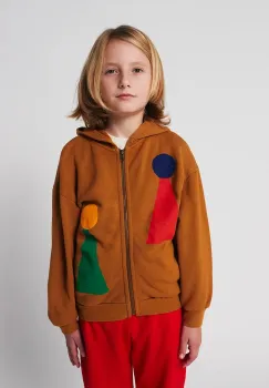 Bobo Choses hanorac de bumbac pentru copii Chess Pawn culoarea maro, cu gluga, cu imprimeu, 225AC051 imagine