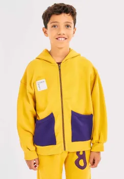 Bobo Choses hanorac de bumbac pentru copii culoarea galben, cu gluga, neted, 224AC062 imagine